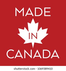 A made in Canada typographic badge with a sharp vector maple leaf in the middle.