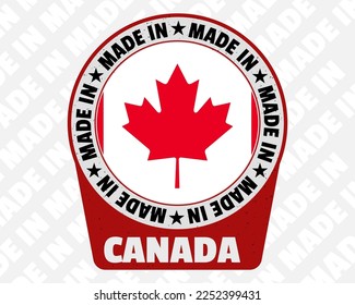 Made in Canada vector badge, simple isolated icon with country flag, Canada origin marking stamp sign design, rounded made in text