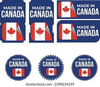 Made in Canada, vector logos with Japan flag painted circles and stripe