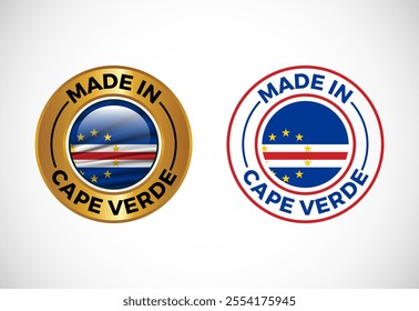 Made in Cape Verde label icon with flag. Icon set for business, badge, seal, sticker, logo, and symbol