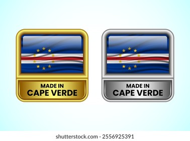 Made in Cape Verde label icon in gold and silver color. Flag icon set for business