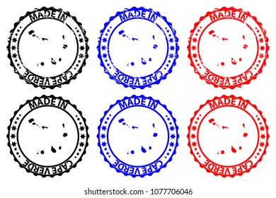 Made in Cape Verde - rubber stamp - vector, Cape Verde map pattern - black, blue and red