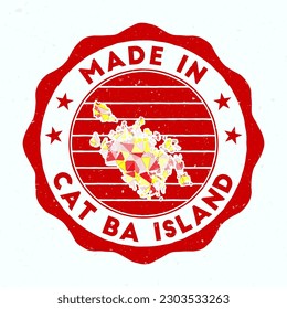 Made In Cat Ba Island. Round stamp. Seal of Cat Ba Island with border shape. Vintage badge with circular text and stars. Vector illustration.
