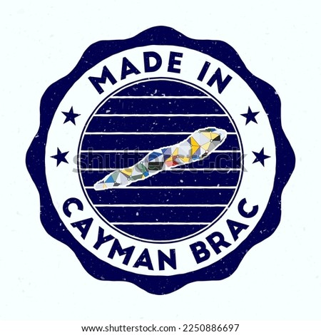 Made In Cayman Brac. Island round stamp. Seal of Cayman Brac with border shape. Vintage badge with circular text and stars. Vector illustration.