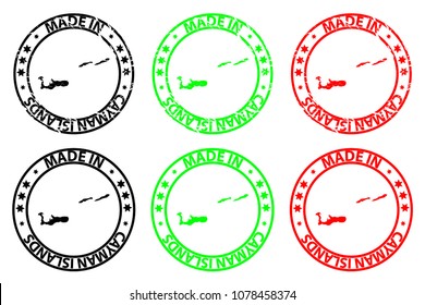 Made in Cayman Islands - rubber stamp - vector, Cayman Islands map pattern - black, green and red