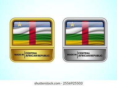 Made in Central African Republic label icon in gold and silver color. Flag icon set for business