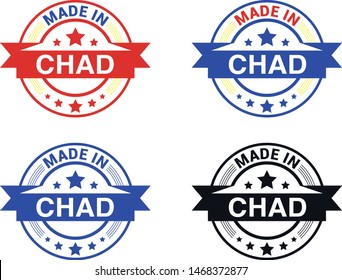 Made in Chad collection of ribbon, label, stickers, badge, icon and page curl with Chad
 flag symbol. Vector illustration isolated on white background.  Stamp with Made in Chad
 text.