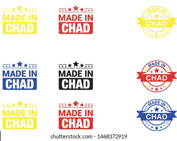 Made in Chad collection of ribbon, label, stickers, badge, icon and page curl with Chad
 flag symbol. Vector illustration isolated on white background.  Stamp with Made in Chad
 text.