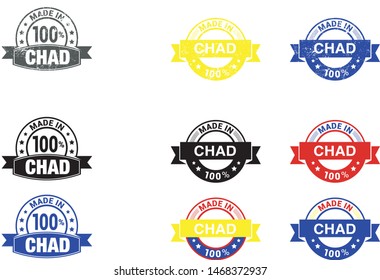 Made in Chad collection of ribbon, label, stickers, badge, icon and page curl with Chad
 flag symbol. Vector illustration isolated on white background.  Stamp with Made in Chad
 text.