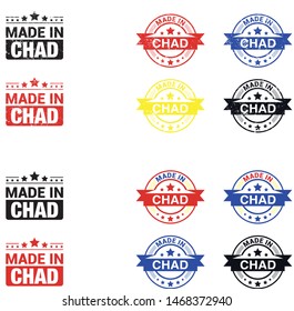 Made in Chad collection of ribbon, label, stickers, badge, icon and page curl with Chad
 flag symbol. Vector illustration isolated on white background.  Stamp with Made in Chad
 text.