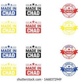 Made in Chad collection of ribbon, label, stickers, badge, icon and page curl with Chad
 flag symbol. Vector illustration isolated on white background.  Stamp with Made in Chad
 text.