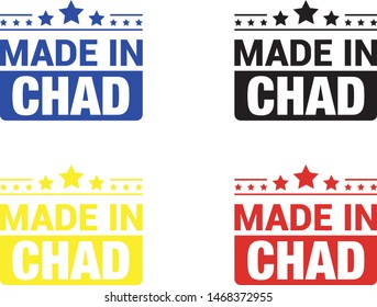 Made in Chad collection of ribbon, label, stickers, badge, icon and page curl with Chad
 flag symbol. Vector illustration isolated on white background.  Stamp with Made in Chad
 text.