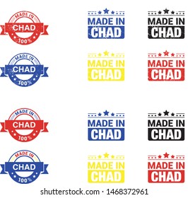 Made in Chad collection of ribbon, label, stickers, badge, icon and page curl with Chad
 flag symbol. Vector illustration isolated on white background.  Stamp with Made in Chad
 text.