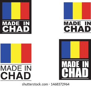 Made in Chad collection of ribbon, label, stickers, badge, icon and page curl with Chad
 flag symbol. Vector illustration isolated on white background.  Stamp with Made in Chad
 text.