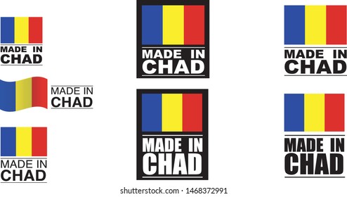 Made in Chad collection of ribbon, label, stickers, badge, icon and page curl with Chad
 flag symbol. Vector illustration isolated on white background.  Stamp with Made in Chad
 text.