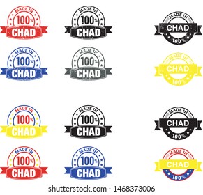 Made in Chad collection of ribbon, label, stickers, badge, icon and page curl with Chad
 flag symbol. Vector illustration isolated on white background.  Stamp with Made in Chad
 text.