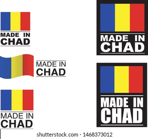 Made in Chad collection of ribbon, label, stickers, badge, icon and page curl with Chad
 flag symbol. Vector illustration isolated on white background.  Stamp with Made in Chad
 text.