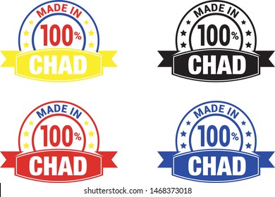 Made in Chad collection of ribbon, label, stickers, badge, icon and page curl with Chad
 flag symbol. Vector illustration isolated on white background.  Stamp with Made in Chad
 text.