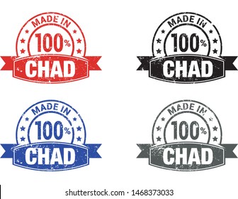 Made in Chad collection of ribbon, label, stickers, badge, icon and page curl with Chad
 flag symbol. Vector illustration isolated on white background.  Stamp with Made in Chad
 text.