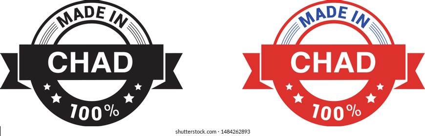 Made in Chad collection of ribbon, label, stickers, badge, icon and page curl with Chad
 flag symbol. Vector illustration isolated on white background.  Stamp with Made in Chad
 text.


