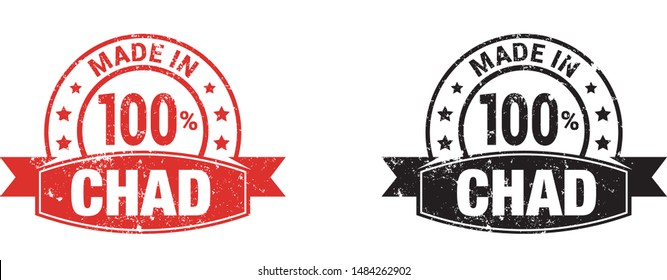 Made in Chad collection of ribbon, label, stickers, badge, icon and page curl with Chad
 flag symbol. Vector illustration isolated on white background.  Stamp with Made in Chad
 text.

