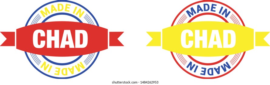 Made in Chad collection of ribbon, label, stickers, badge, icon and page curl with Chad
 flag symbol. Vector illustration isolated on white background.  Stamp with Made in Chad
 text.

