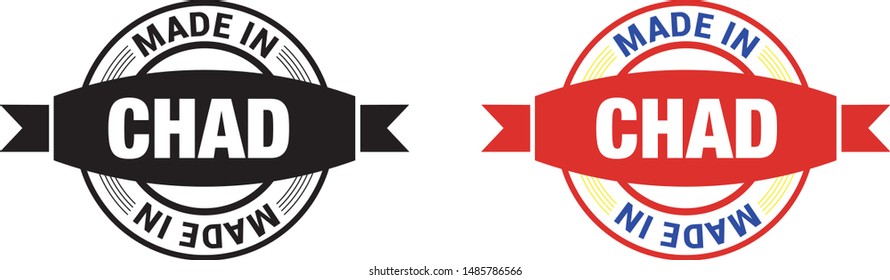 Made in Chad collection of ribbon, label, stickers, badge, icon and page curl with Chad
 flag symbol. Vector illustration isolated on white background.  Stamp with Made in Chad
 text.
