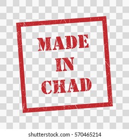 made in Chad text rubber seal stamp watermark. Caption inside rounded rectangular banner with grunge design and dirty texture. Slanted vector ink sticker on transparent background