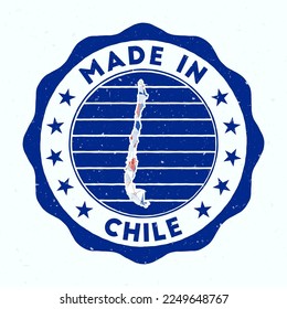 Made in Chile. Country round stamp. Seal of Chile with border shape. Vintage badge with circular text and stars. Vector illustration.