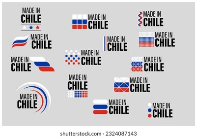 Hecho en Chile conjunto gráfico y de etiquetas. Elemento de impacto para el uso que desea hacer de él.
