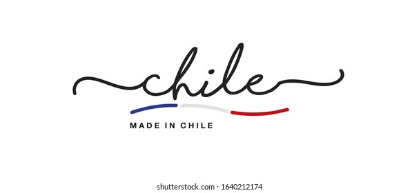 Made in Chile handwritten calligraphic lettering logo sticker flag ribbon banner