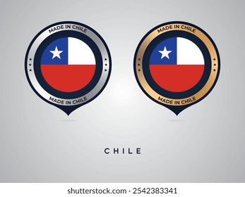 Feito no Chile. etiquetas, adesivos, ponteiro, crachá e símbolo do ícone da bandeira do Chile. Ilustração de vetor de coleção