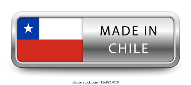 MADE IN CHILE metallic badge with national flag isolated on white background