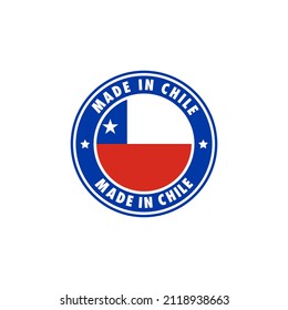 Made in Chile round label icon. stamp, sign, sticker, badge, symbol, emblem, logo print with red blue flag. Vector illustration EPS 10.