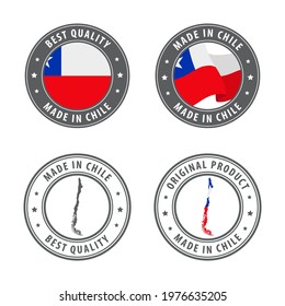 Made in Chile - set of labels, stamps, badges, with the Chile map and flag. Best quality. Original product. Vector illustration