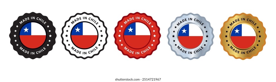 Feito no chile conjunto de selo de assinatura emblema, com cor variana vermelho, prata, ouro, preto adequado para produtos fabricados, militar, agricultura ou ilustração de vetor alimentar eps texto editável