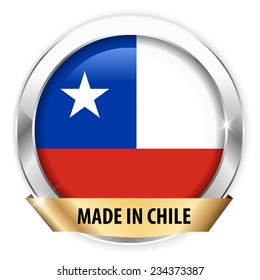 made in chile silver badge isolated button on white background - vector eps10