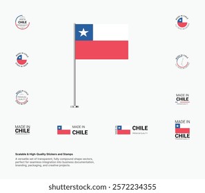 Made in Chile Stamps, Flag, Tags, labels, Seals, Icons. Creative Designs for Branding and Packaging