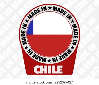 Fabricado en Chile vectorial badge, simple icono aislado con bandera de país, Chile marca de marca de marca de marca de marca, redondeado hecho en texto