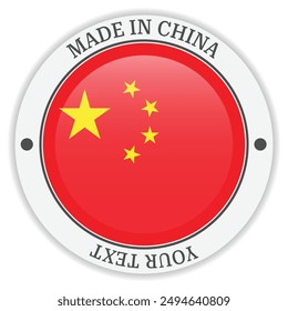 Made in China badge with flag of China. Vector badge with shadow underneath. Icon isolated on white background