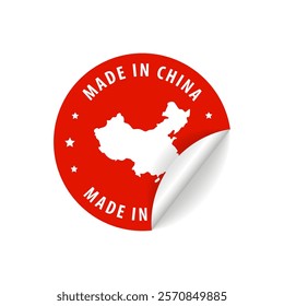 Made in China - Country Map Sticker. Best Quality. Original Product. Vector illustration.