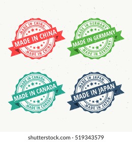 made in china, germany, canada, and japan rubber stamps set
