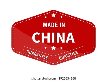 MADE IN CHINA, guarantee quality. Label, sticker or trademark. Vector illustration. Flat style.