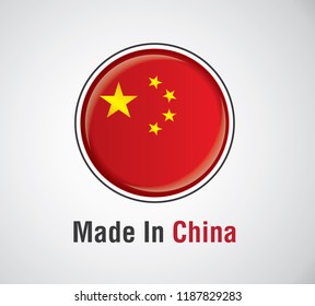 Made In China icon with modern flag.
