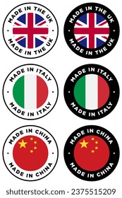Made in China Italy the UK United Kingdom England Europe Sign Signage Banner Badge Label Vector EPS PNG Transparent No Background Clip Art Vector EPS PNG 