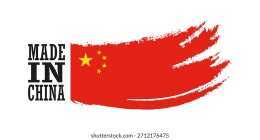 Etiqueta feita na China com traço de pincel bandeira da China