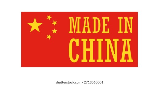 Made in China label with China flag and bold product origin text