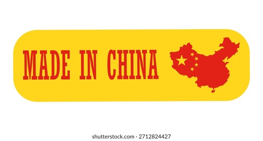 Hecho en la etiqueta de China con el icono del mapa de la bandera de China en la insignia redondeada amarilla para el origen del producto y el diseño del empaquetado