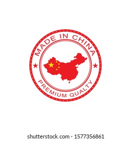 Made in China Label, Icon, Sticker with flag of China in maps Vector Illustration Template Design