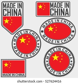 Made in China label set with flag, made in China sign set, vector illustration